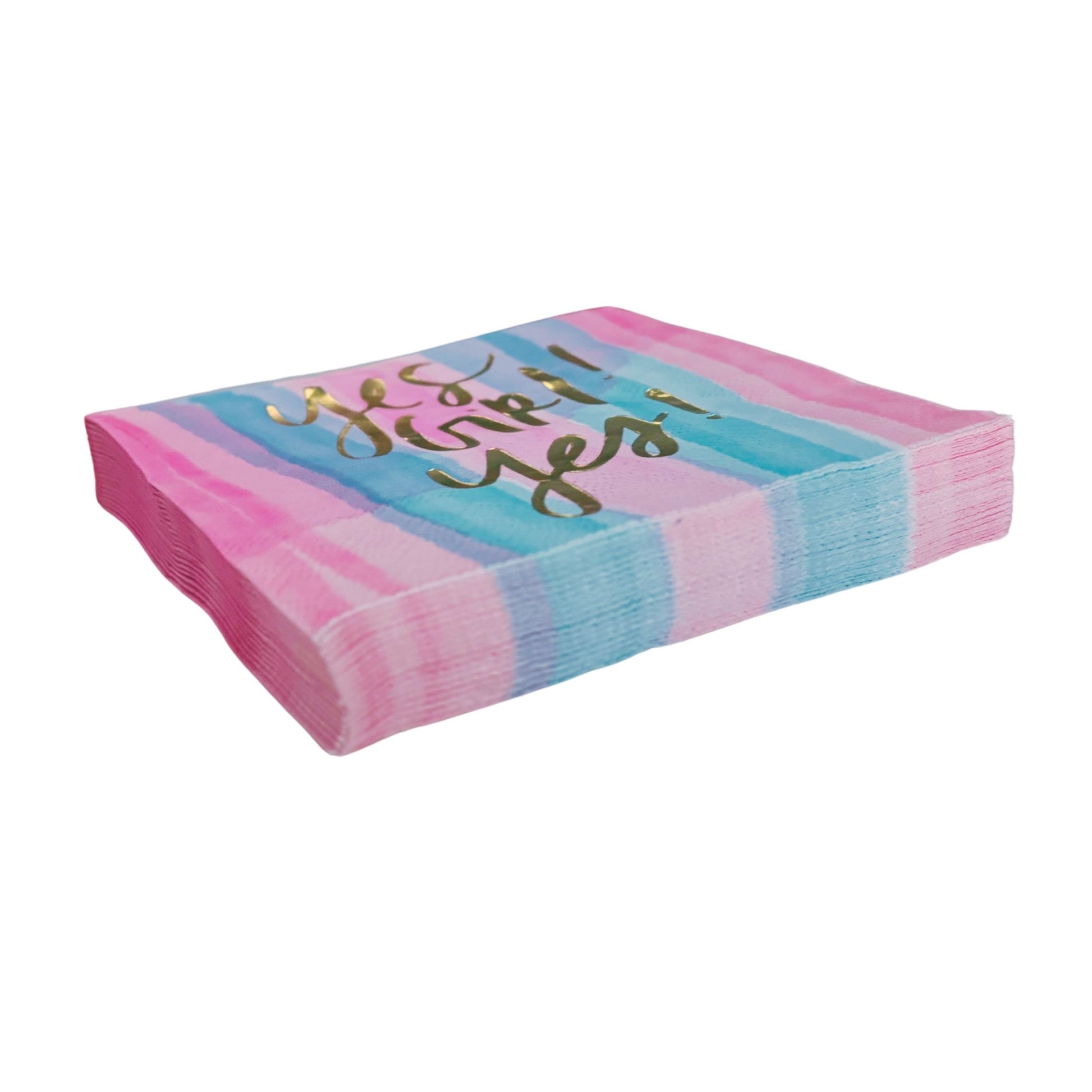 Yes Girl Yes Beverage Napkins in Watercolor Design | Multicolor Cocktail Party Paper Napkin | 5" x 5"