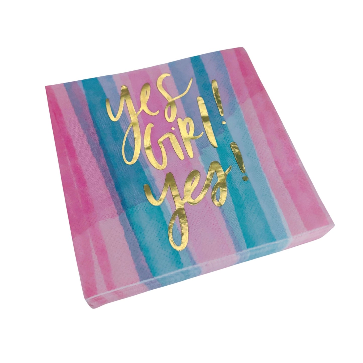 Yes Girl Yes Beverage Napkins in Watercolor Design | Multicolor Cocktail Party Paper Napkin | 5" x 5"