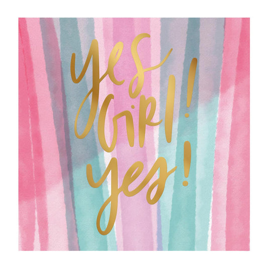 Yes Girl Yes Beverage Napkins in Watercolor Design | Multicolor Cocktail Party Paper Napkin | 5" x 5"