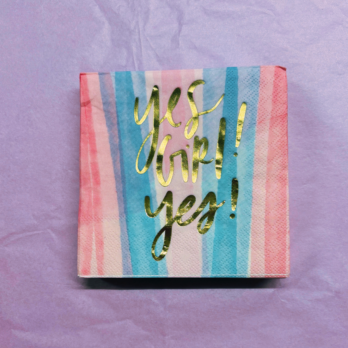 Yes Girl Yes Beverage Napkins in Watercolor Design | Multicolor Cocktail Party Paper Napkin | 5" x 5"