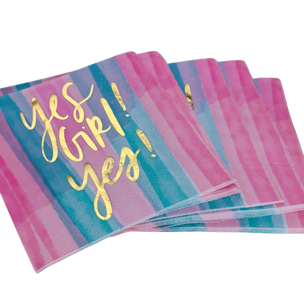 Yes Girl Yes Beverage Napkins in Watercolor Design | Multicolor Cocktail Party Paper Napkin | 5" x 5"