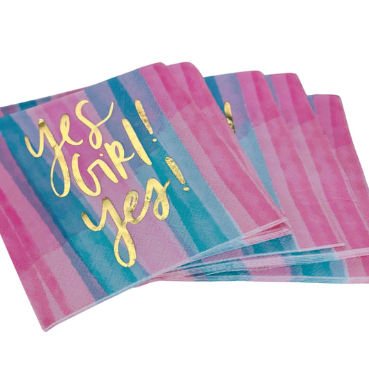 Yes Girl Yes Beverage Napkins in Watercolor Design | Multicolor Cocktail Party Paper Napkin | 5" x 5"