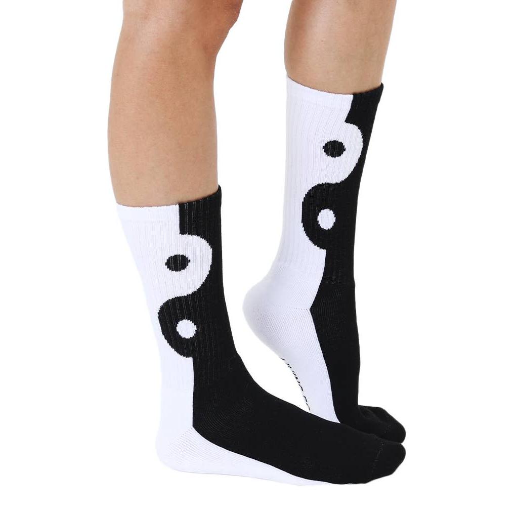 Yin Yang-Black & White Classic Crew Socks with Ribbed Tubing | Seamless Toe Seam Novelty Socks
