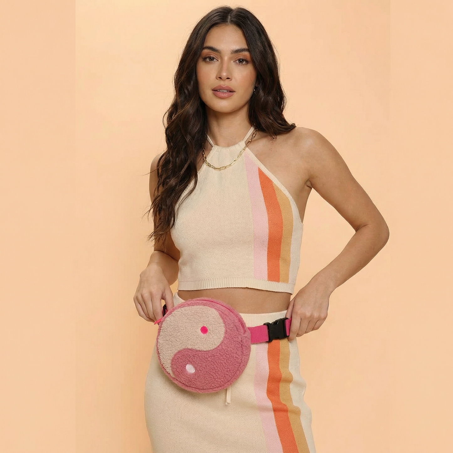 Yin Yang Crossbody Bag in Pink Plush | Crossbody Purse with Hot Pink Strap