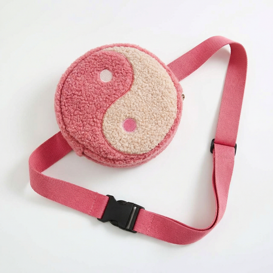 Yin Yang Crossbody Bag in Pink Plush | Crossbody Purse with Hot Pink Strap