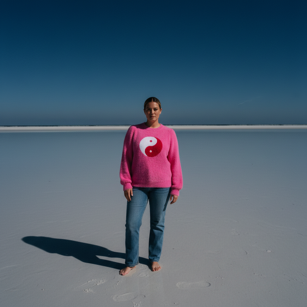 Yin Yang Fuzzy Sweater | Hot Pink 90’s Inspired Knit Pullover [SM–XL]