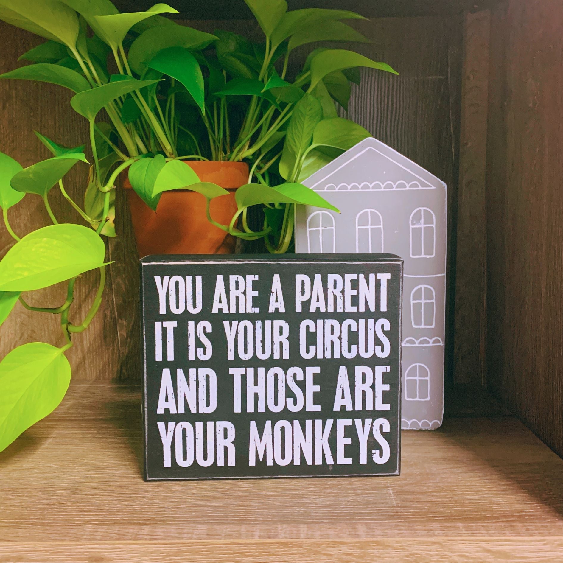 You Are A Parent It Is Your Circus And Those Are Your Monkeys Box Sign | Wood | Black with White Lettering