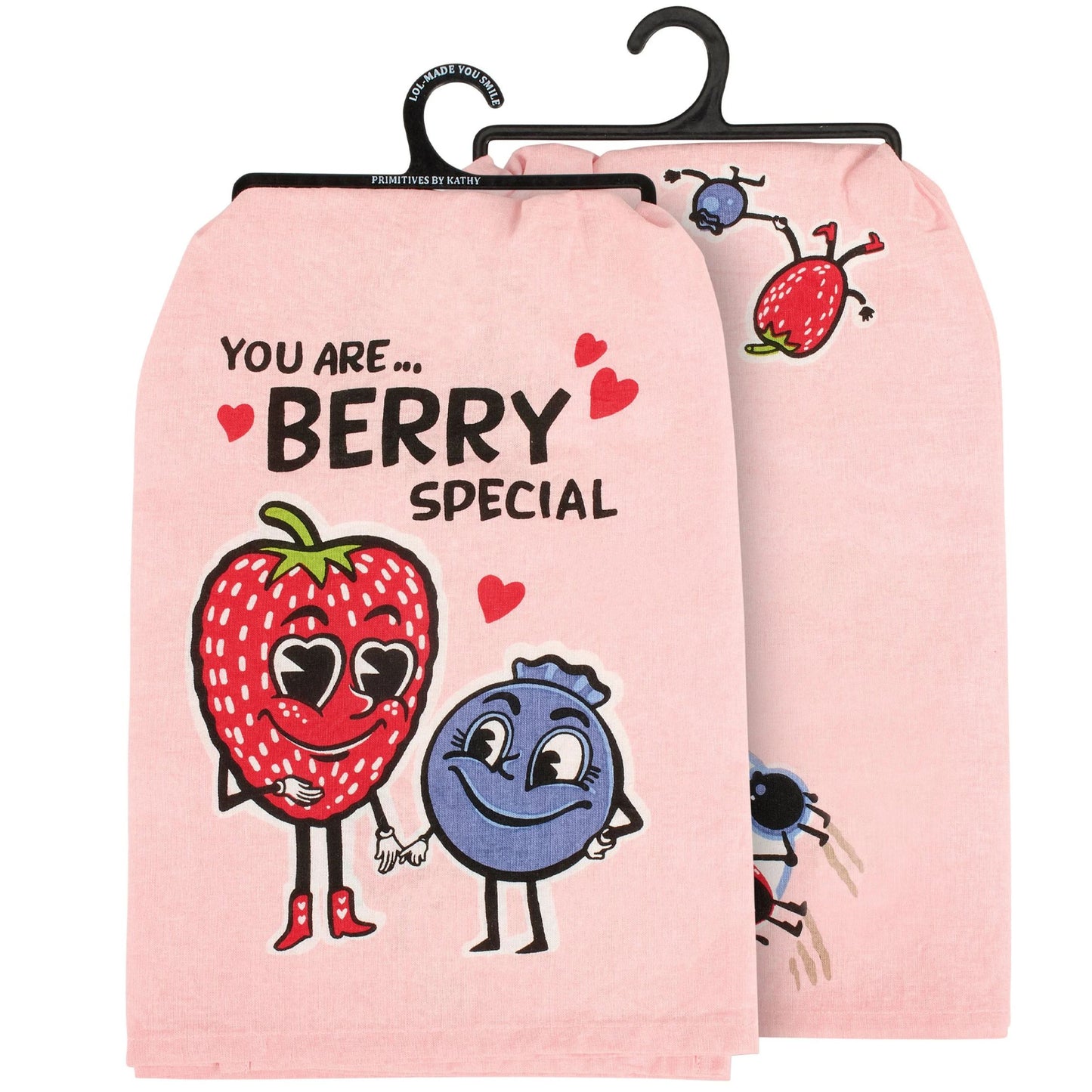 You Are Berry Special Kitchen Towel | Pink Strawberry & Blueberry Cotton Towel | 28” x 28”