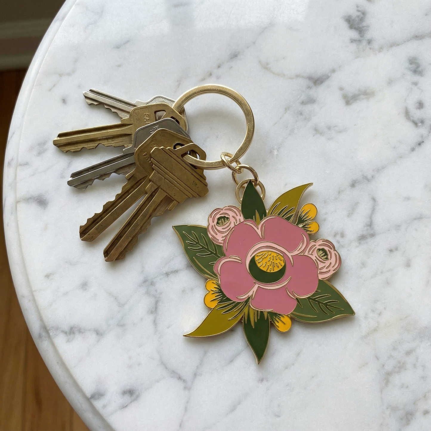You Are Enough Pink Flower Enamel Keychain | Carded for Gifting
