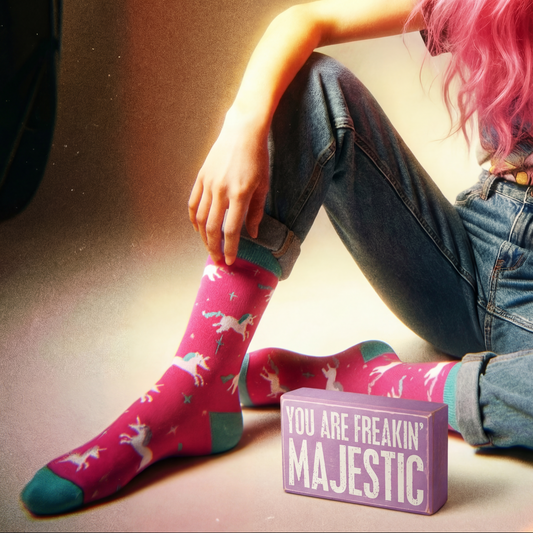 You Are Freakin' Majestic Unicorn Box Sign And Socks Giftable Set | Gift for Her