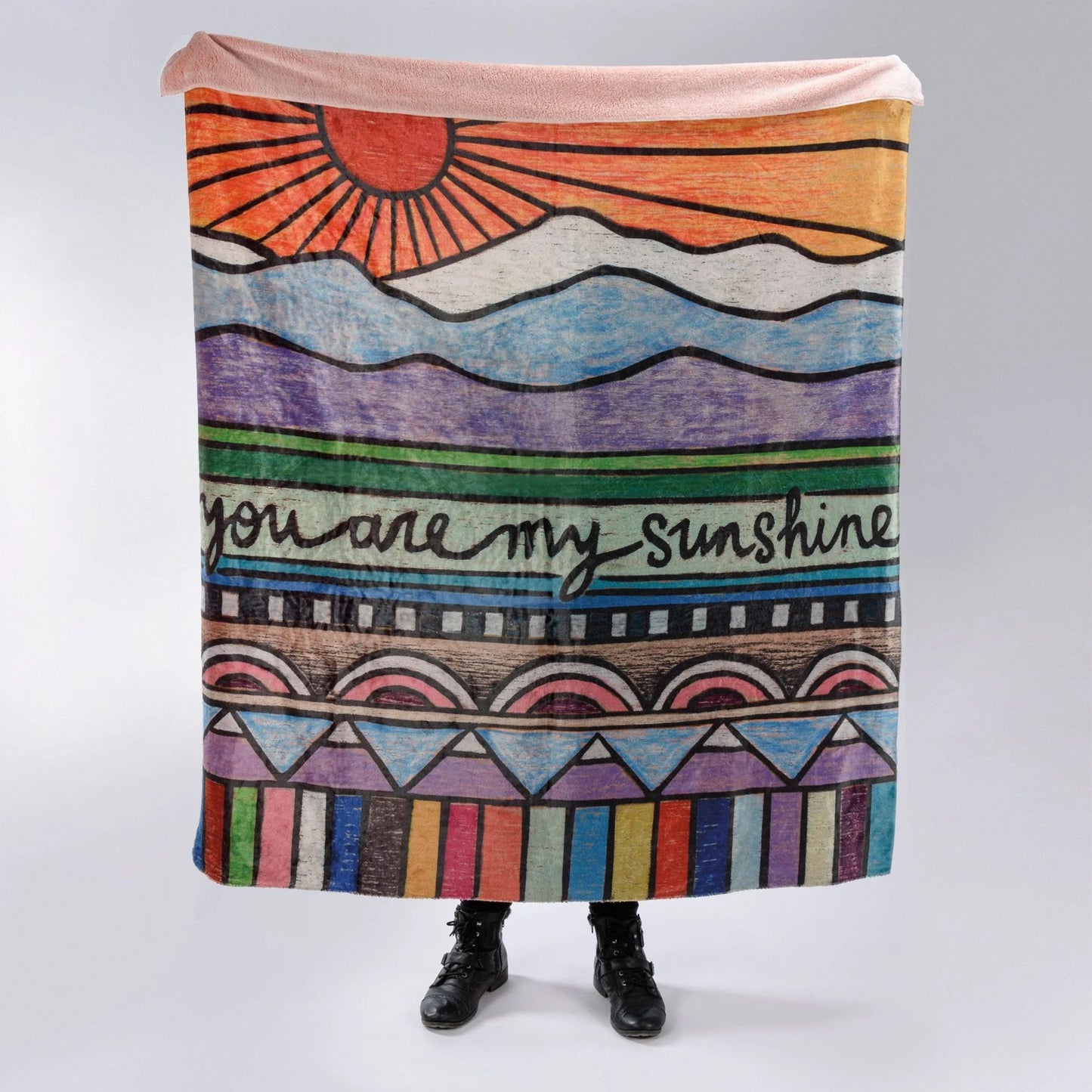 You Are My Sunshine Plush Throw Blanket | Colorful Woodburned-style Artwork Flannel Blanket | 50" x 60"