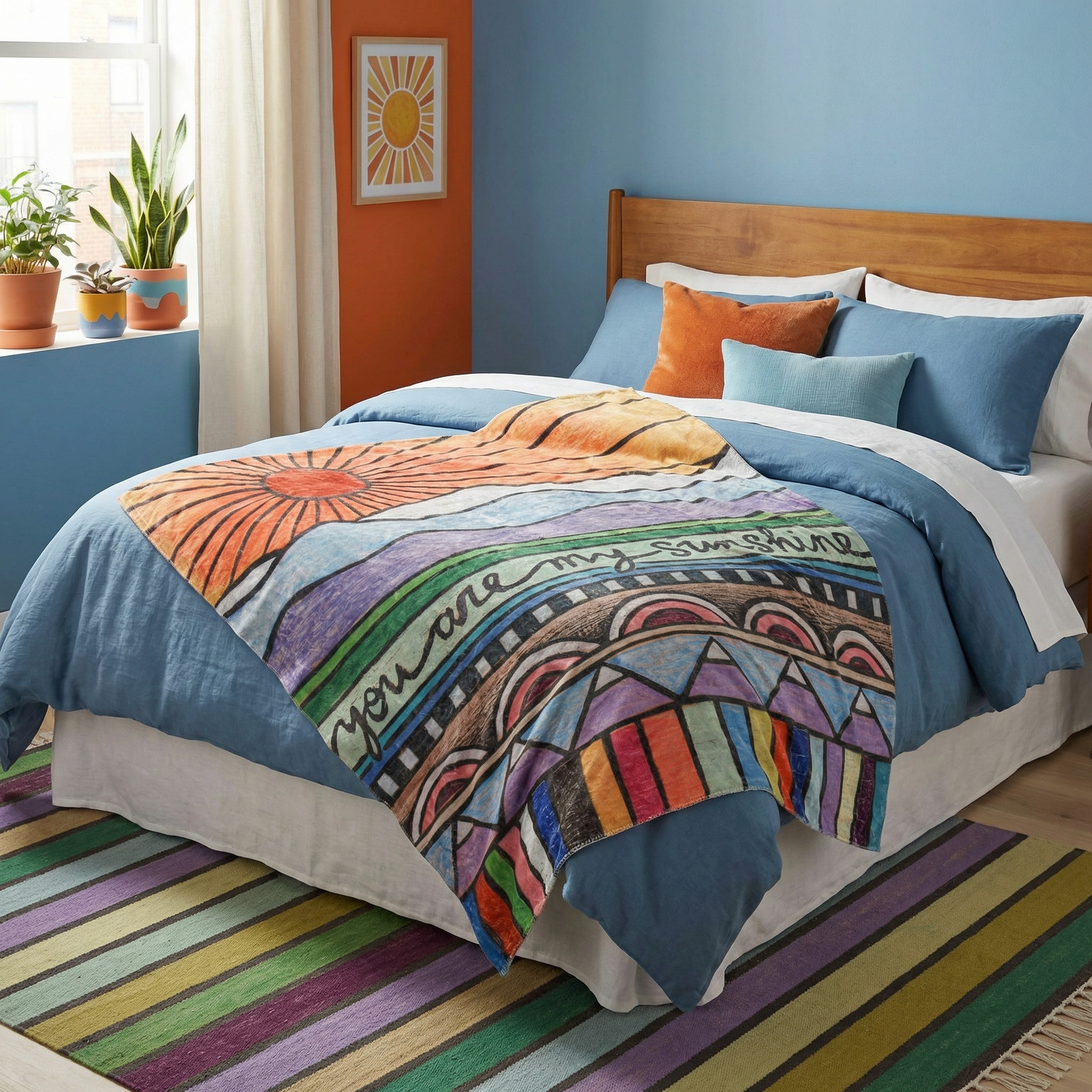 You Are My Sunshine Plush Throw Blanket | Colorful Woodburned-style Artwork Flannel Blanket | 50" x 60"
