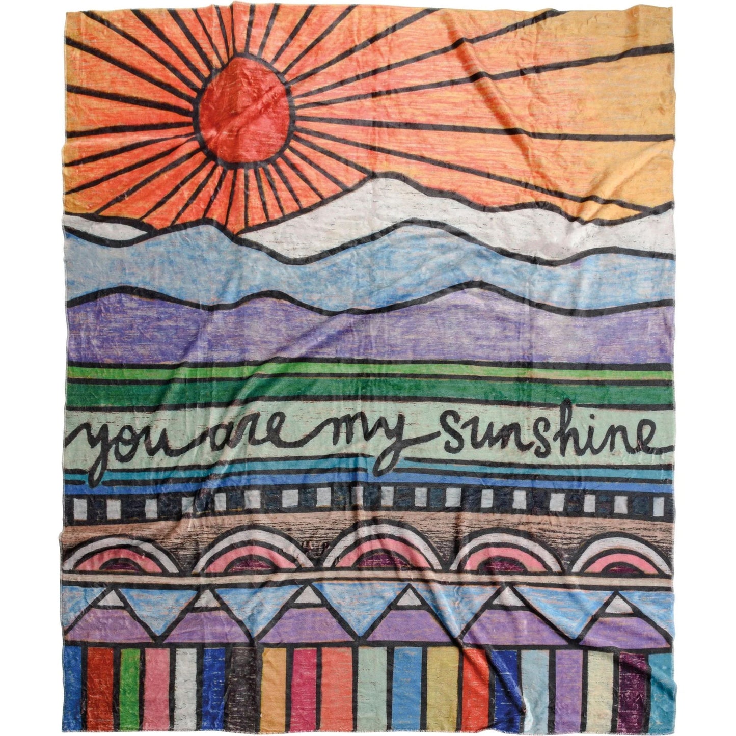 You Are My Sunshine Plush Throw Blanket | Colorful Woodburned-style Artwork Flannel Blanket | 50" x 60"