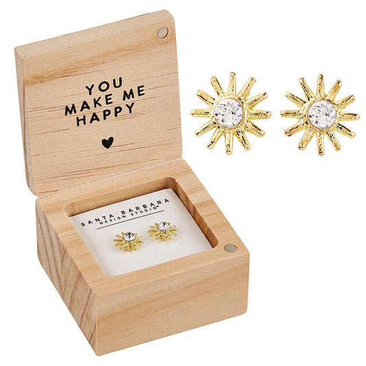 You Are My Sunshine Treasure Box Earrings | Sun-shaped Earrings in a Box | Gift for Her