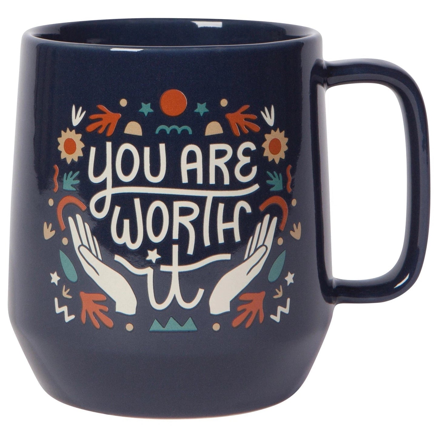 You Are Worth It Mega Mug In Navy Blue | Stoneware Coffee Tea Mug | 18 oz