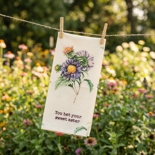 You Bet Your Sweet Aster Dish Cloth Towel | Cotten Linen Novelty Tea Towel | Cute Kitchen Hand Towel | 18" x 28"