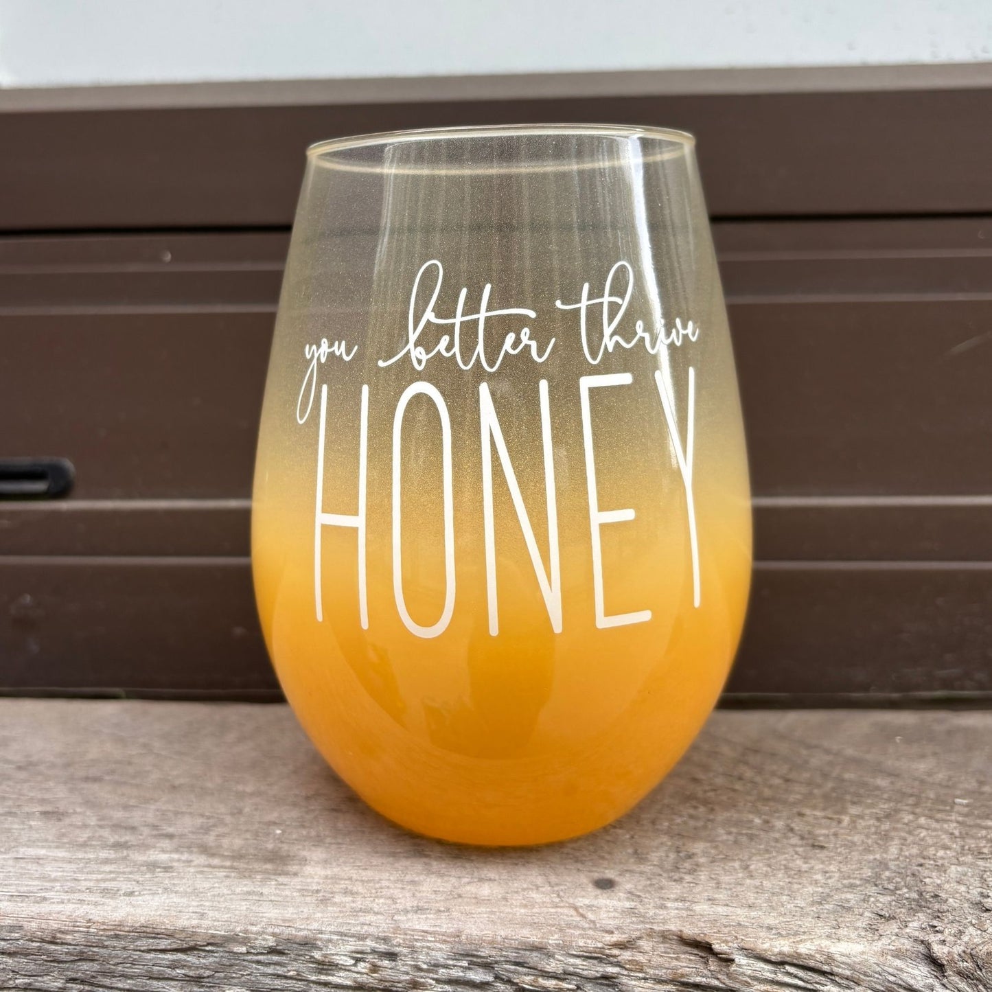 You Better Thrive Honey Wine Glass in Yellow Ombre | Stemless Wine Glass | 20oz