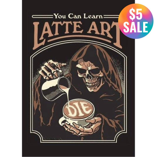 You Can Learn Latte Art Spooky Refrigerator Magnet | Rectangular Magnetic Surface Decor Art by Steven Rhodes | 2.5" X 3.5"-Ephemera-The Bullish Store