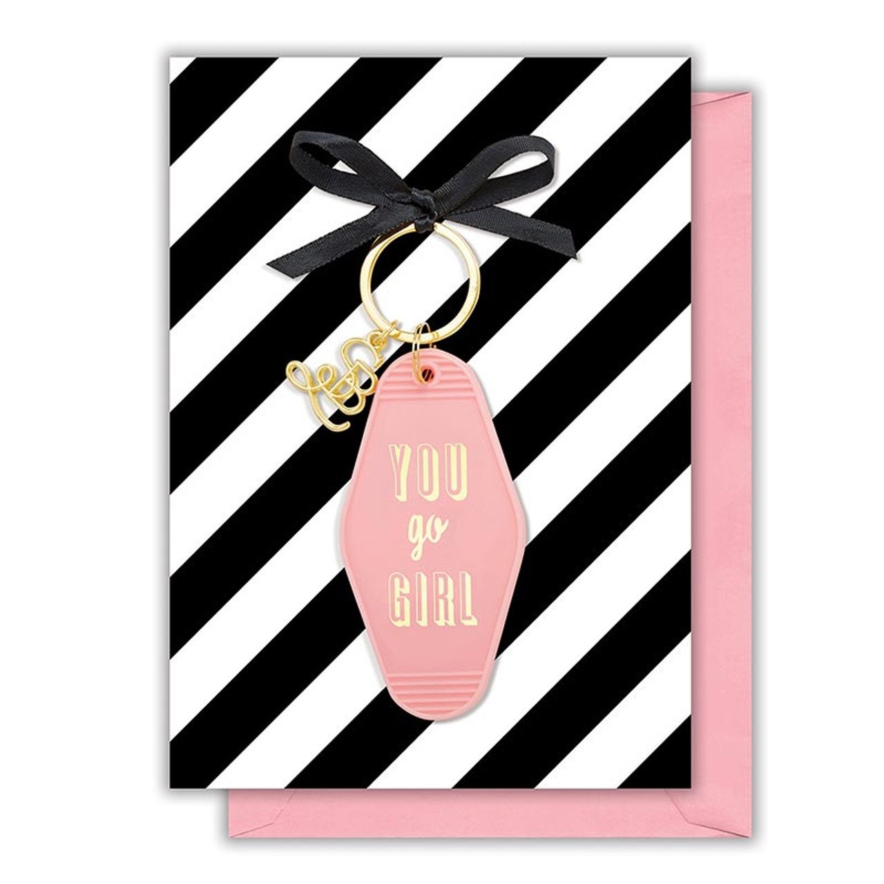 You Go Girl Motel Style Keychain with Greeting Card | Gift for Her