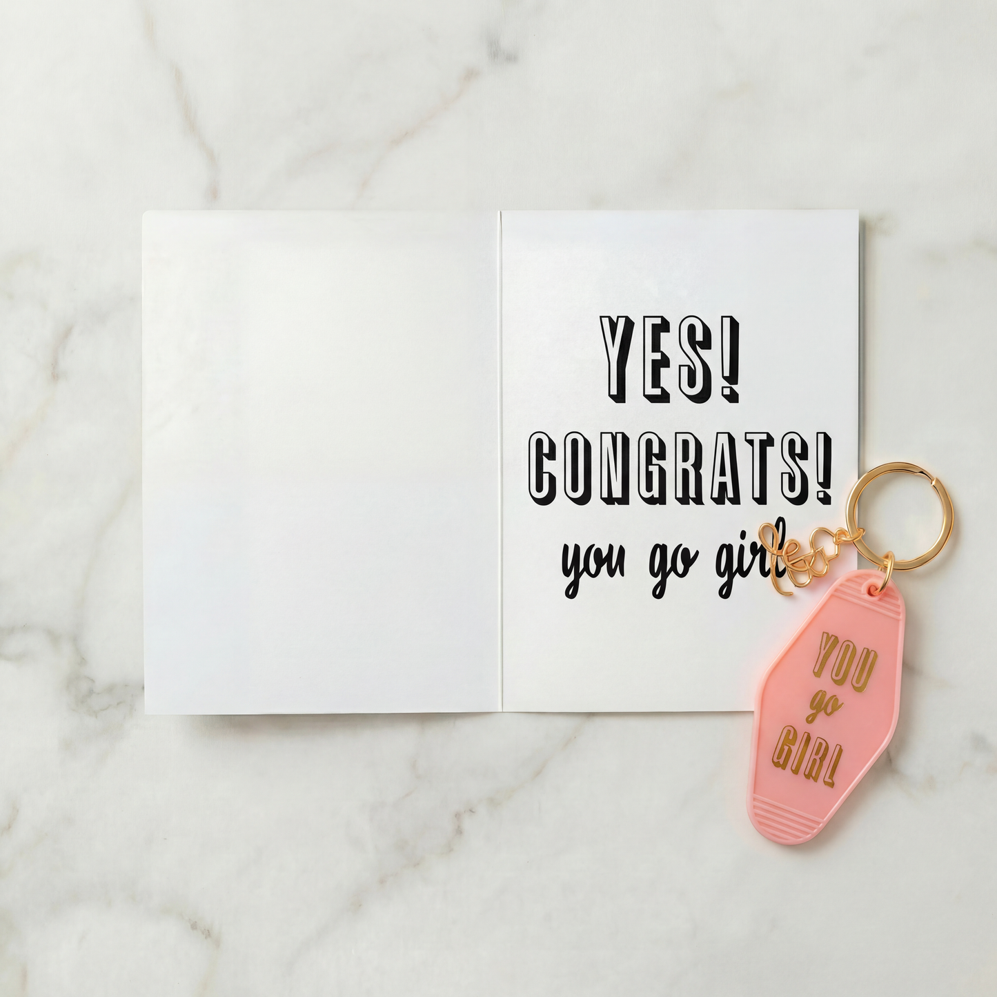 You Go Girl Motel Style Keychain with Greeting Card | Gift for Her