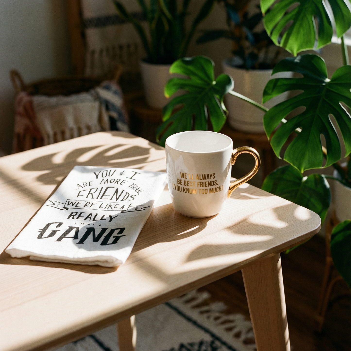 You & I Are More Than Friends Dish Towel and We'll Always Be Best Friends Mug Bundle