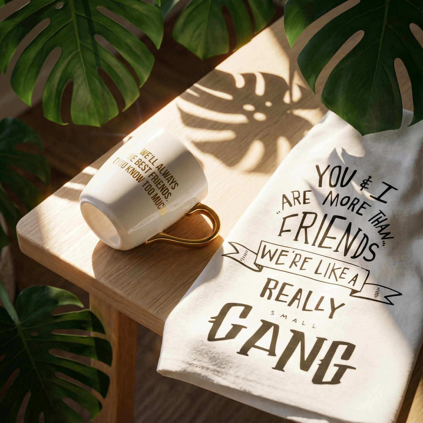 You & I Are More Than Friends Dish Towel and We'll Always Be Best Friends Mug Bundle