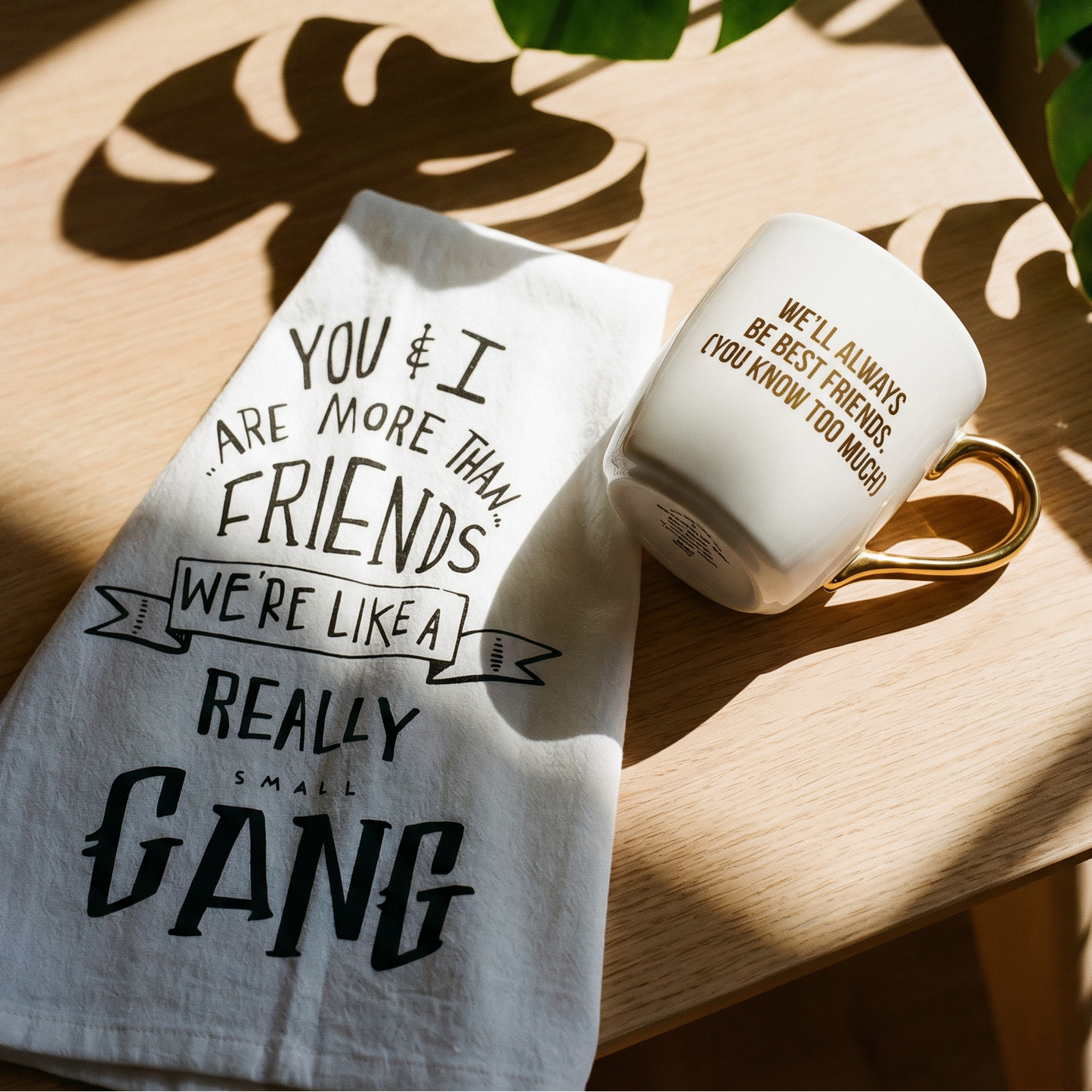 You & I Are More Than Friends Dish Towel and We'll Always Be Best Friends Mug Bundle