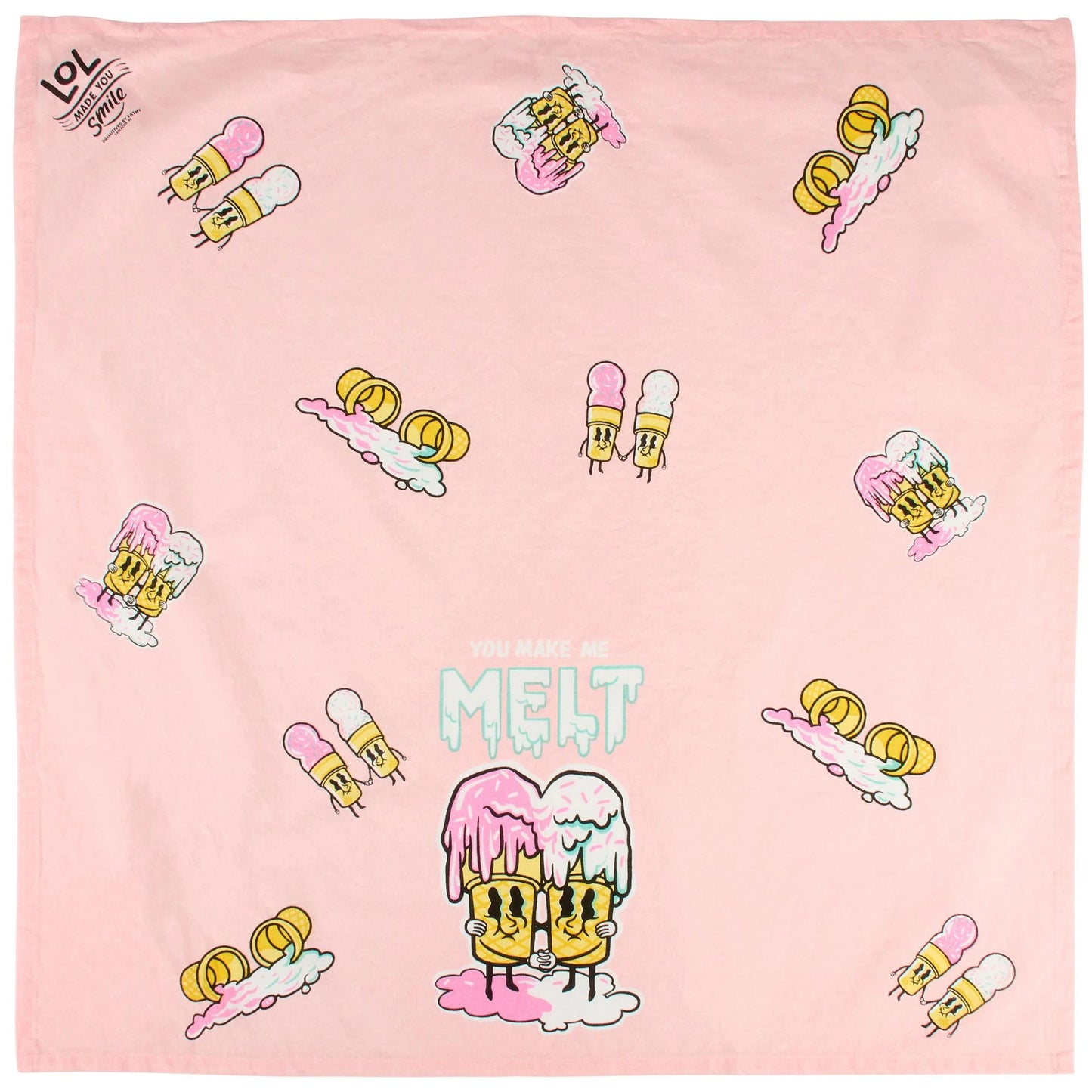 You Make Me Melt Kitchen Towel | Pink Ice Cream Cotton Dish Towel | 28” x 28”