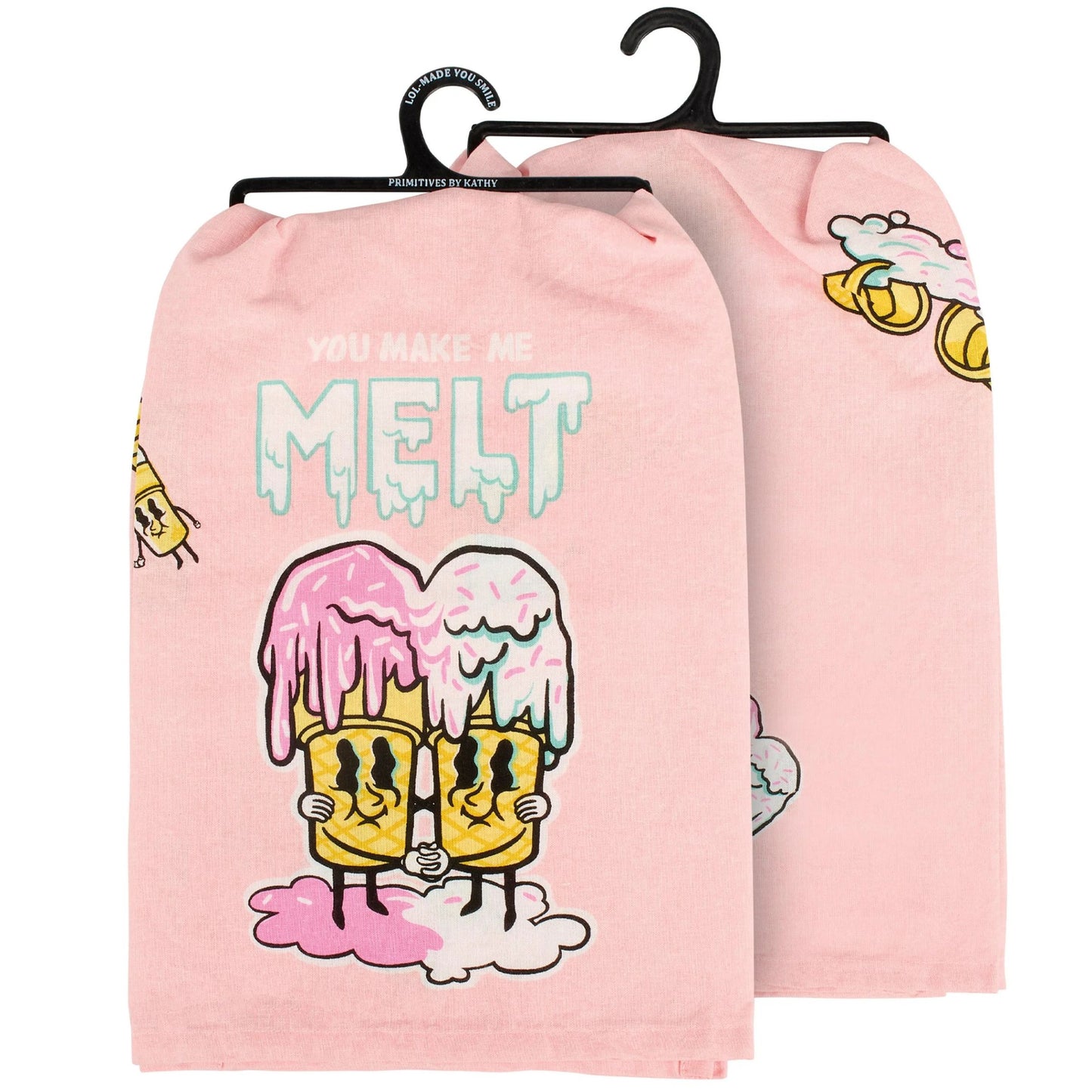 You Make Me Melt Kitchen Towel | Pink Ice Cream Cotton Dish Towel | 28” x 28”