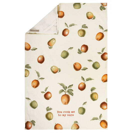 You Rock Me To My Core Apple Dish Cloth Towel | Cotten Linen Novelty Tea Towel | Embroidered Text | 18" x 28"