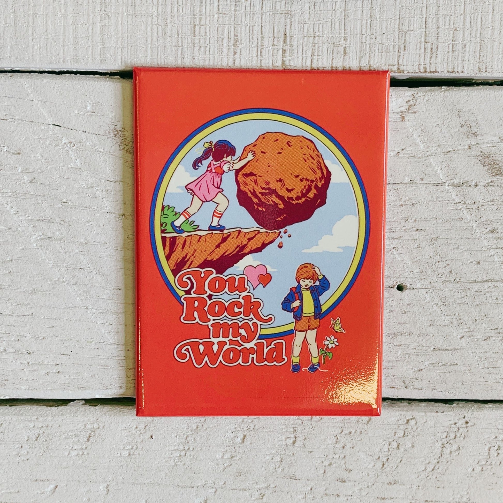 You Rock My World Retro Rectangular Magnet | '80s Children's Book Style Satirical Art by Steven Rhodes