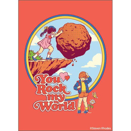 You Rock My World Retro Rectangular Magnet | '80s Children's Book Style Satirical Art by Steven Rhodes