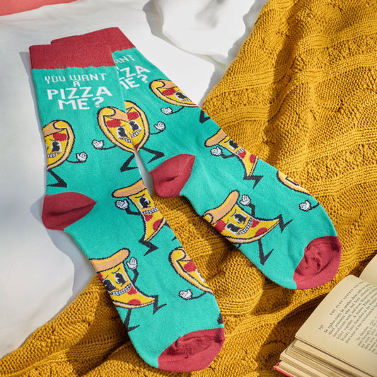 You Want A Pizza Me? Socks | Retro Food Pun Novelty Socks | Gift for Pizza Lovers