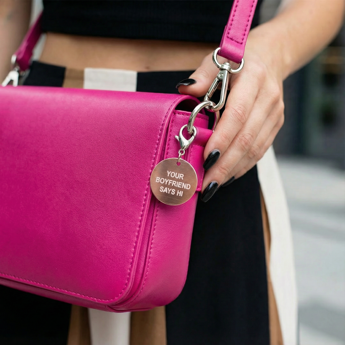 Your Boyfriend Says Hi Rose Gold Round Mini Key Tag or Charm