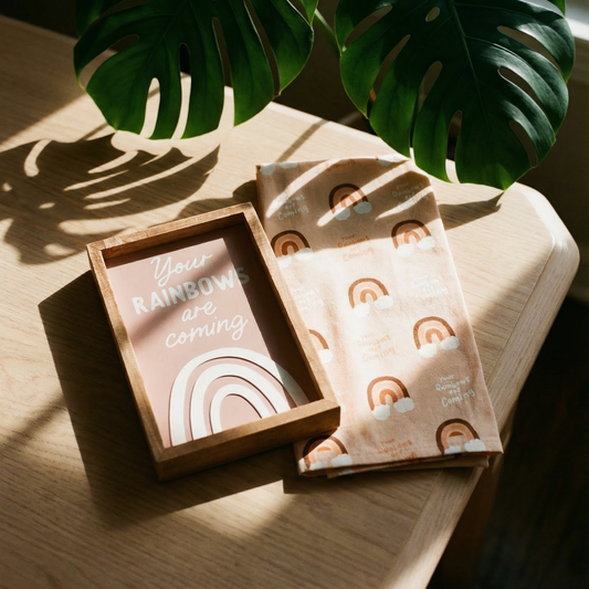 Your Rainbows Are Coming Inspirational Gift | Decor Sign and Tea Towel Bundle