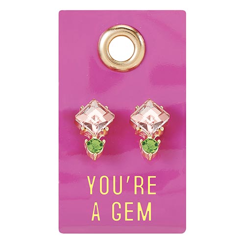 You're A Gem Gemstone Leather Tag Earrings | Clear and Green