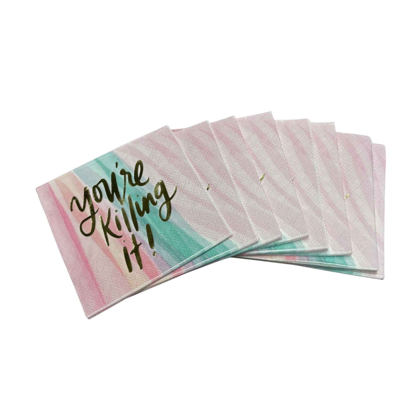 You're Killing It Beverage Napkins in Watercolor Design | Gold Foil Cocktail Party Paper Napkin | 5" x 5"