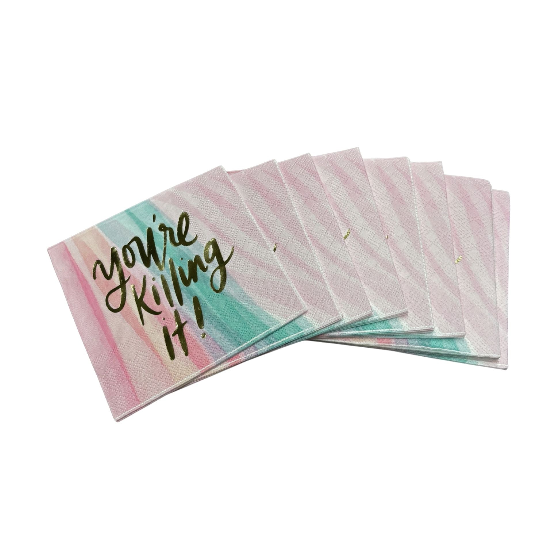 You're Killing It Beverage Napkins in Watercolor Design | Gold Foil Cocktail Party Paper Napkin | 5" x 5"