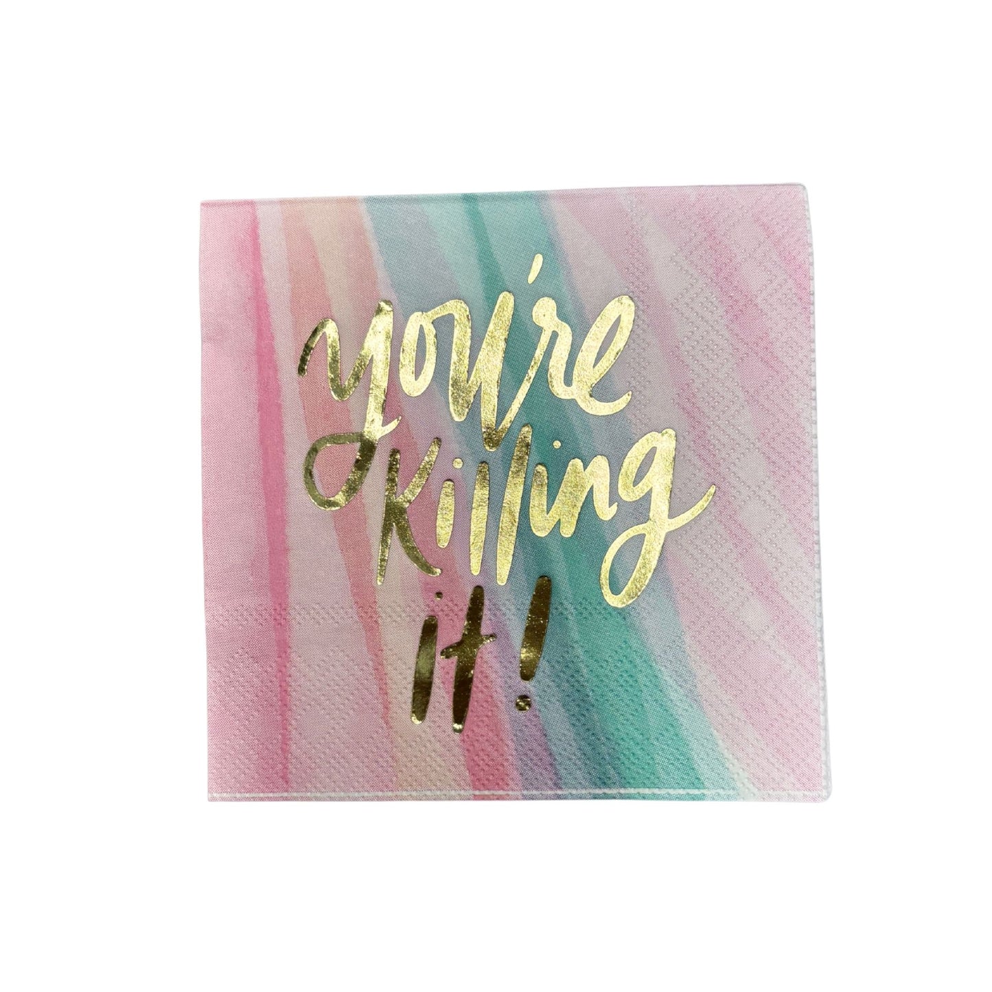 You're Killing It Beverage Napkins in Watercolor Design | Gold Foil Cocktail Party Paper Napkin | 5" x 5"
