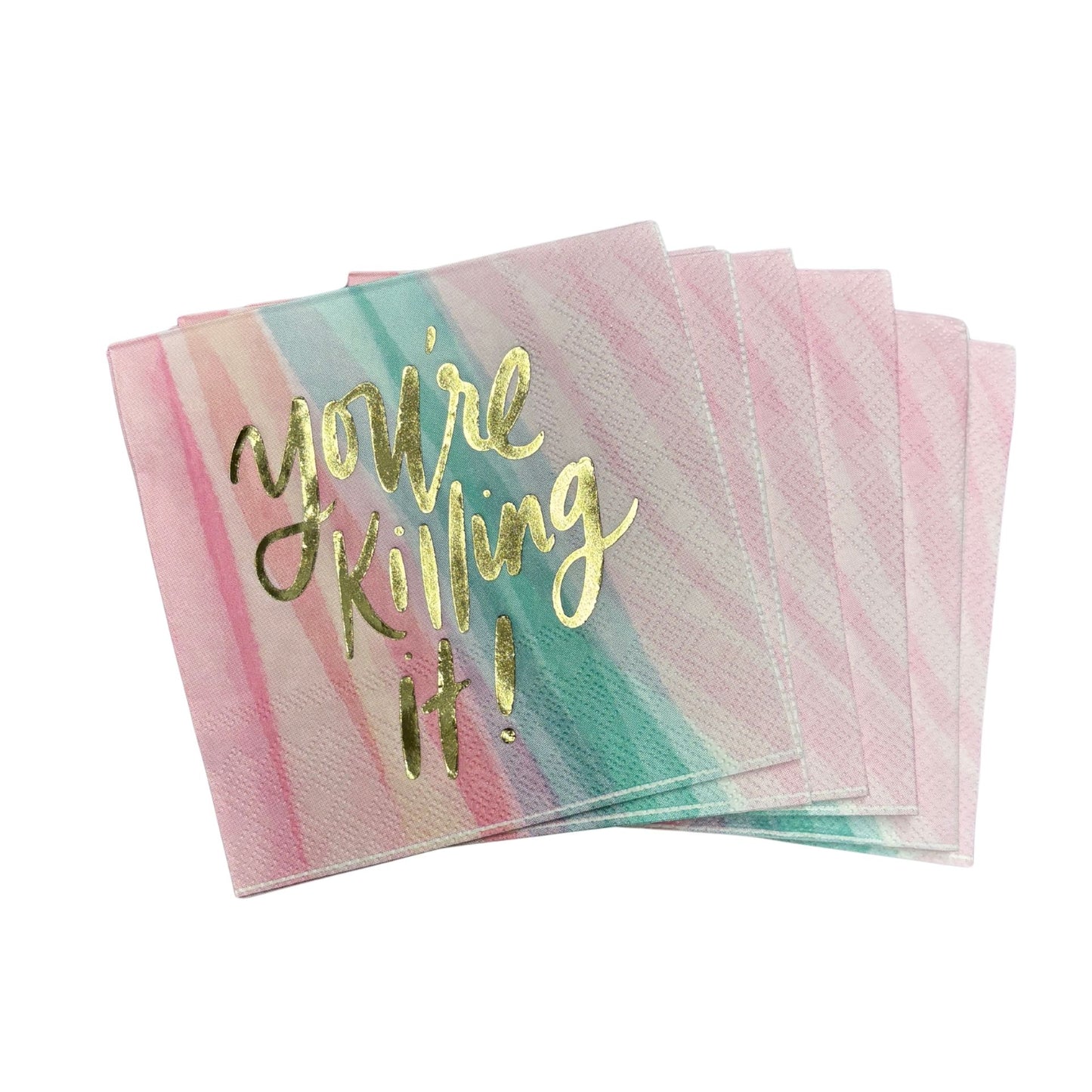 You're Killing It Beverage Napkins in Watercolor Design | Gold Foil Cocktail Party Paper Napkin | 5" x 5"