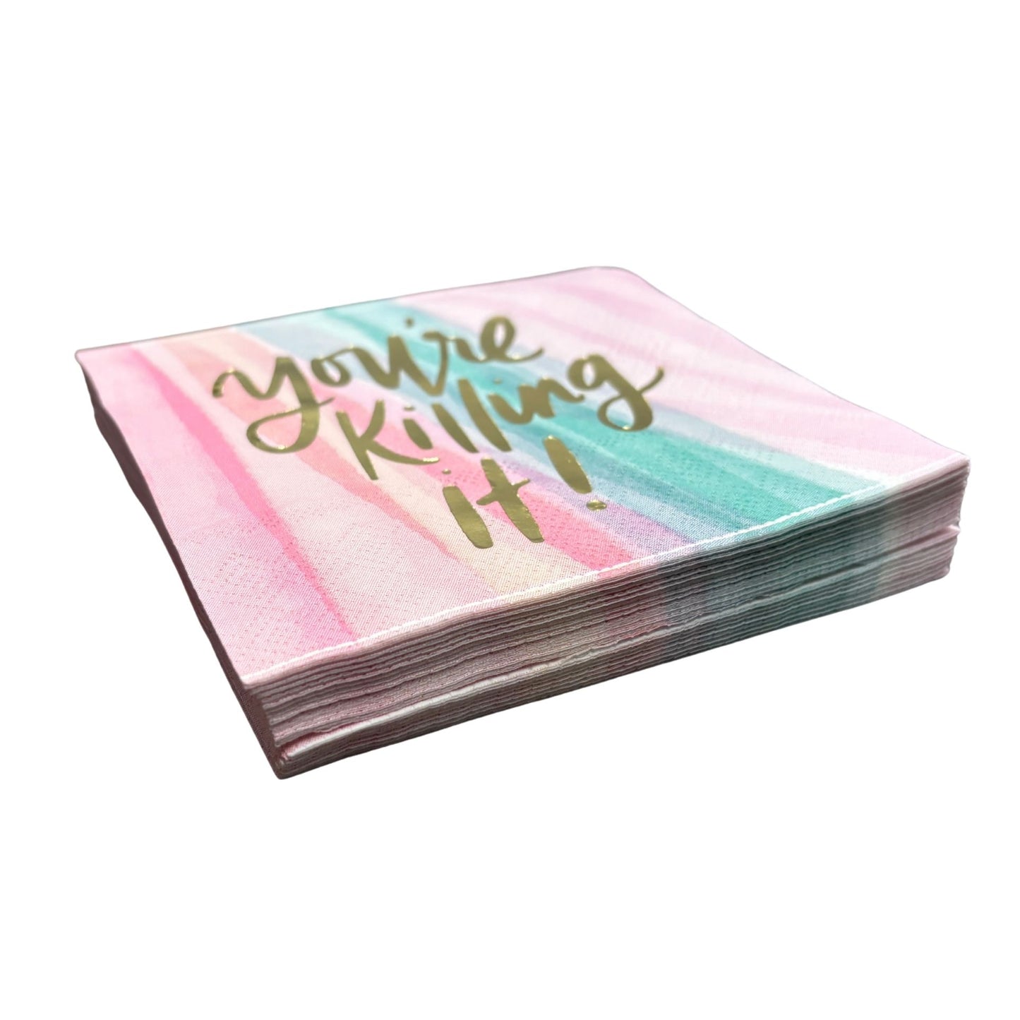 You're Killing It Beverage Napkins in Watercolor Design | Gold Foil Cocktail Party Paper Napkin | 5" x 5"