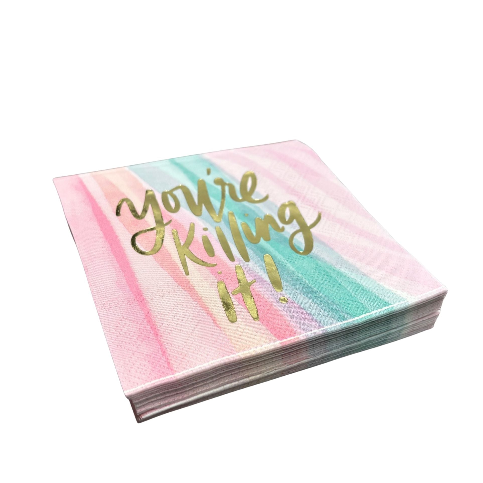 You're Killing It Beverage Napkins in Watercolor Design | Gold Foil Cocktail Party Paper Napkin | 5" x 5"