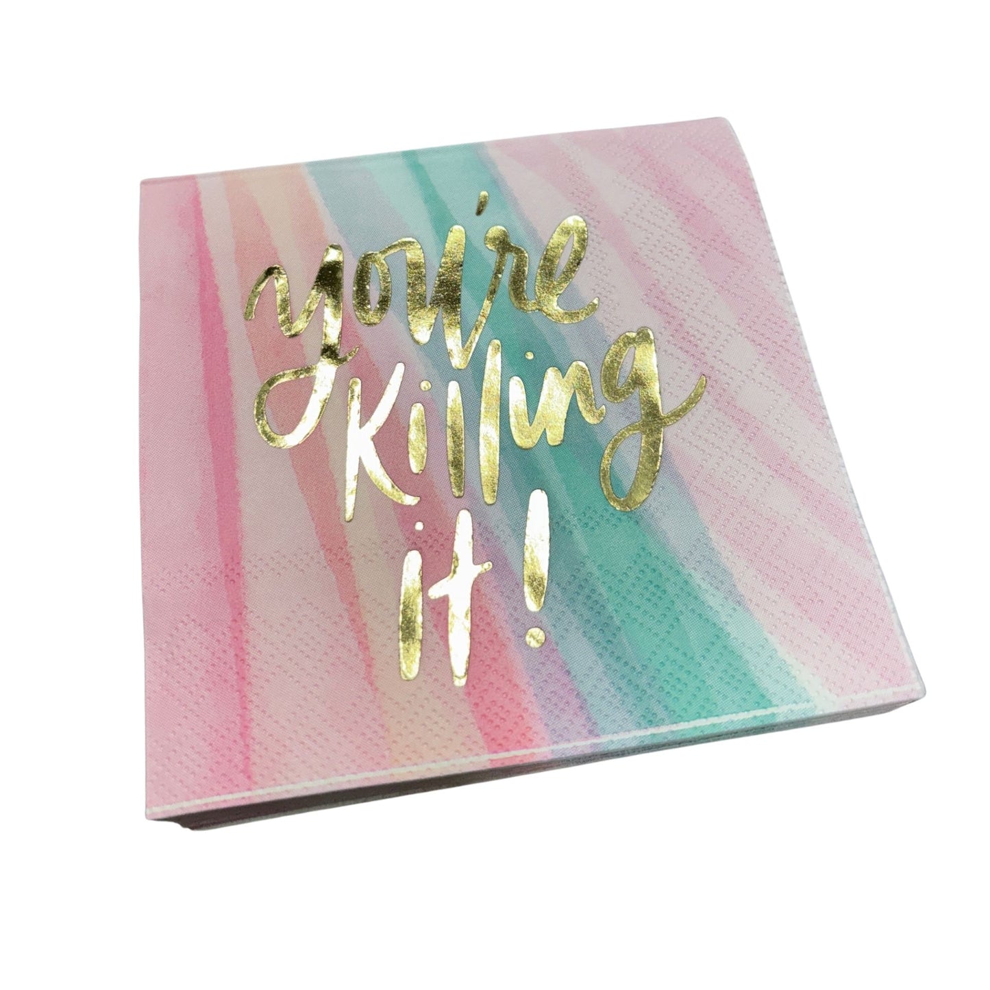 You're Killing It Beverage Napkins in Watercolor Design | Gold Foil Cocktail Party Paper Napkin | 5" x 5"
