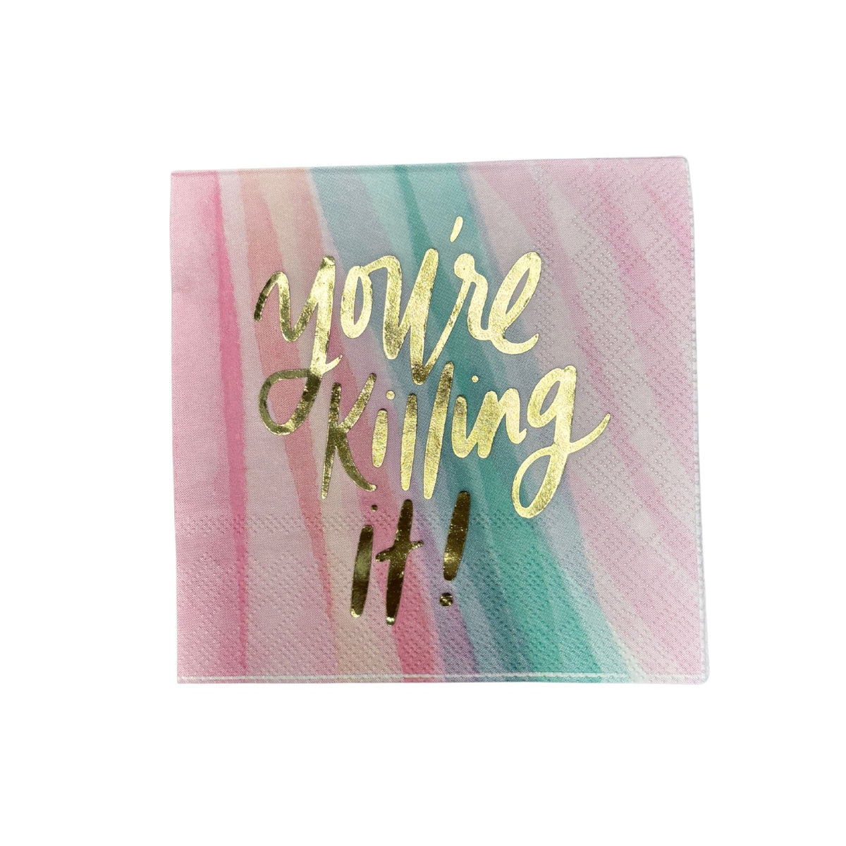 You're Killing It Beverage Napkins in Watercolor Design | Gold Foil Cocktail Party Paper Napkin | 5" x 5"
