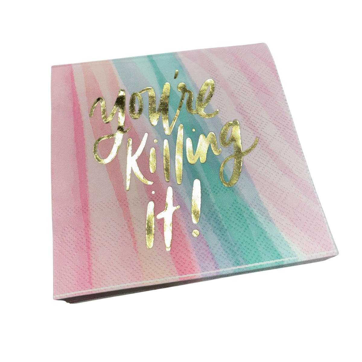 You're Killing It Beverage Napkins in Watercolor Design | Gold Foil Cocktail Party Paper Napkin | 5" x 5"