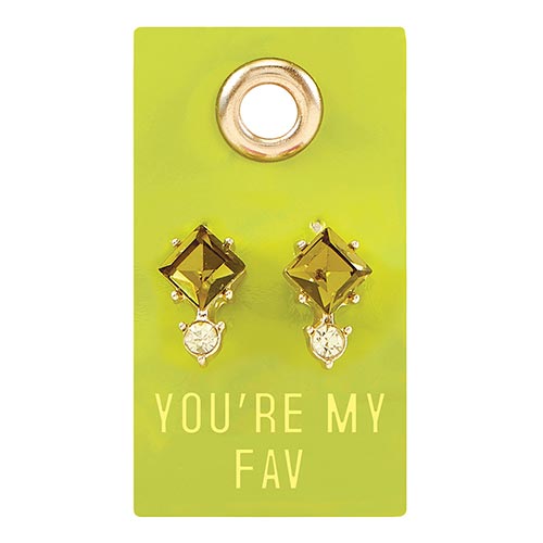 You're My Fav Gemstone Leather Tag Earrings | Green and Diamond