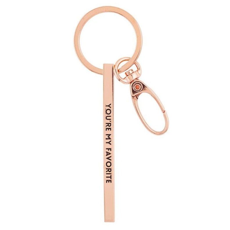 You're My Favorite Rose Gold Stamped Bar Keychain | Minimalist Metal Quote Keychain