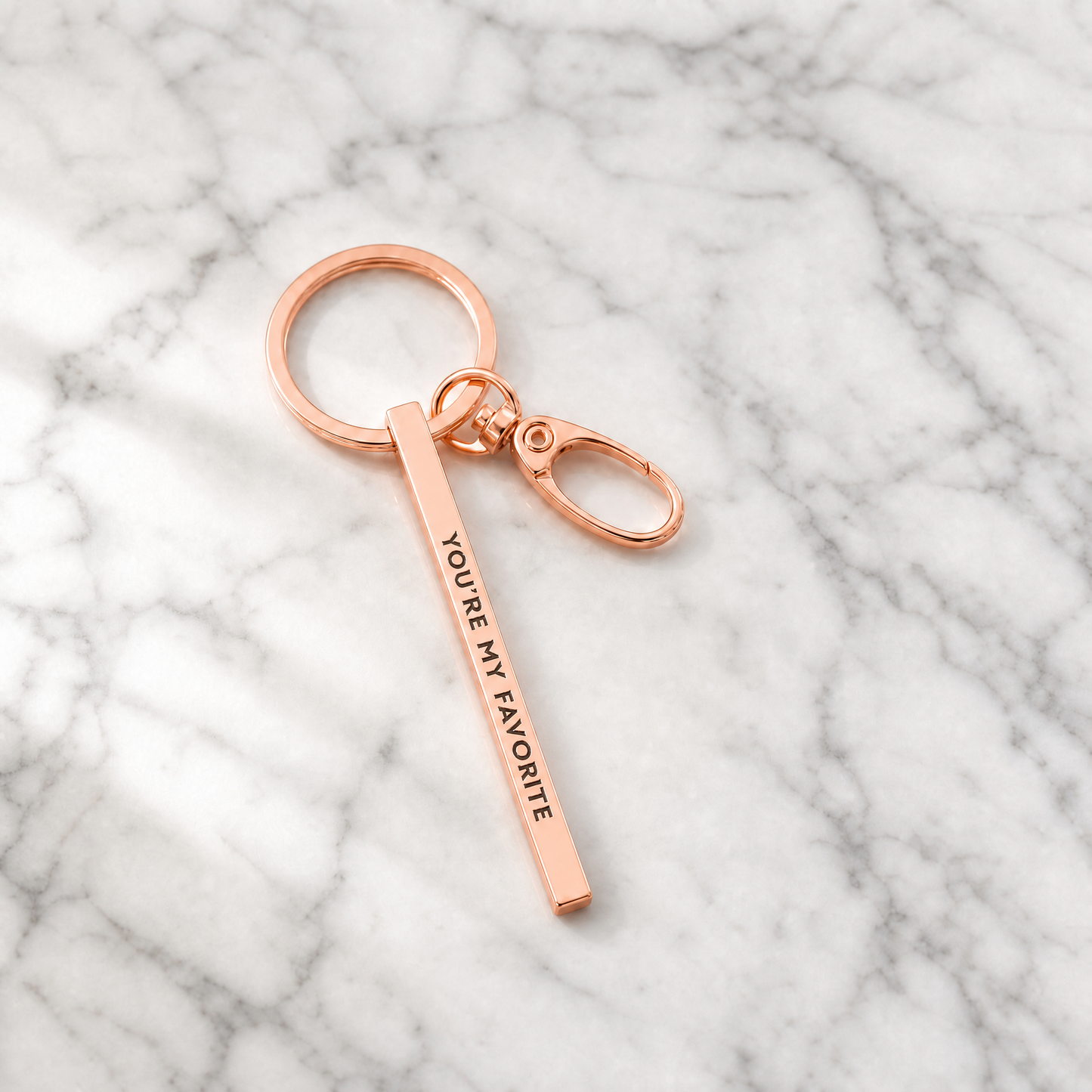 You're My Favorite Rose Gold Stamped Bar Keychain | Minimalist Metal Quote Keychain Stocking Stuffer