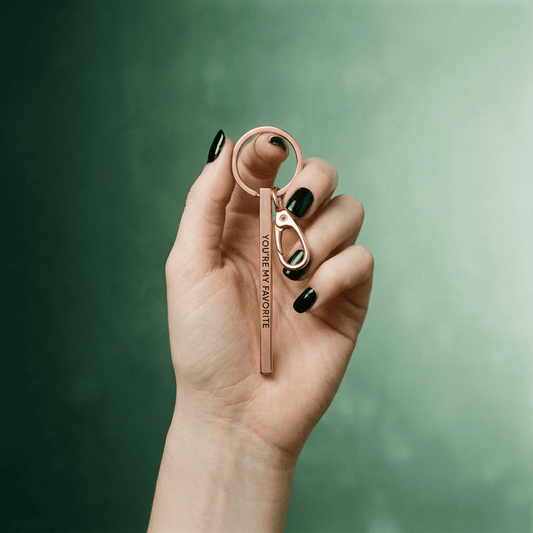 You're My Favorite Rose Gold Stamped Bar Keychain | Minimalist Metal Quote Keychain Stocking Stuffer