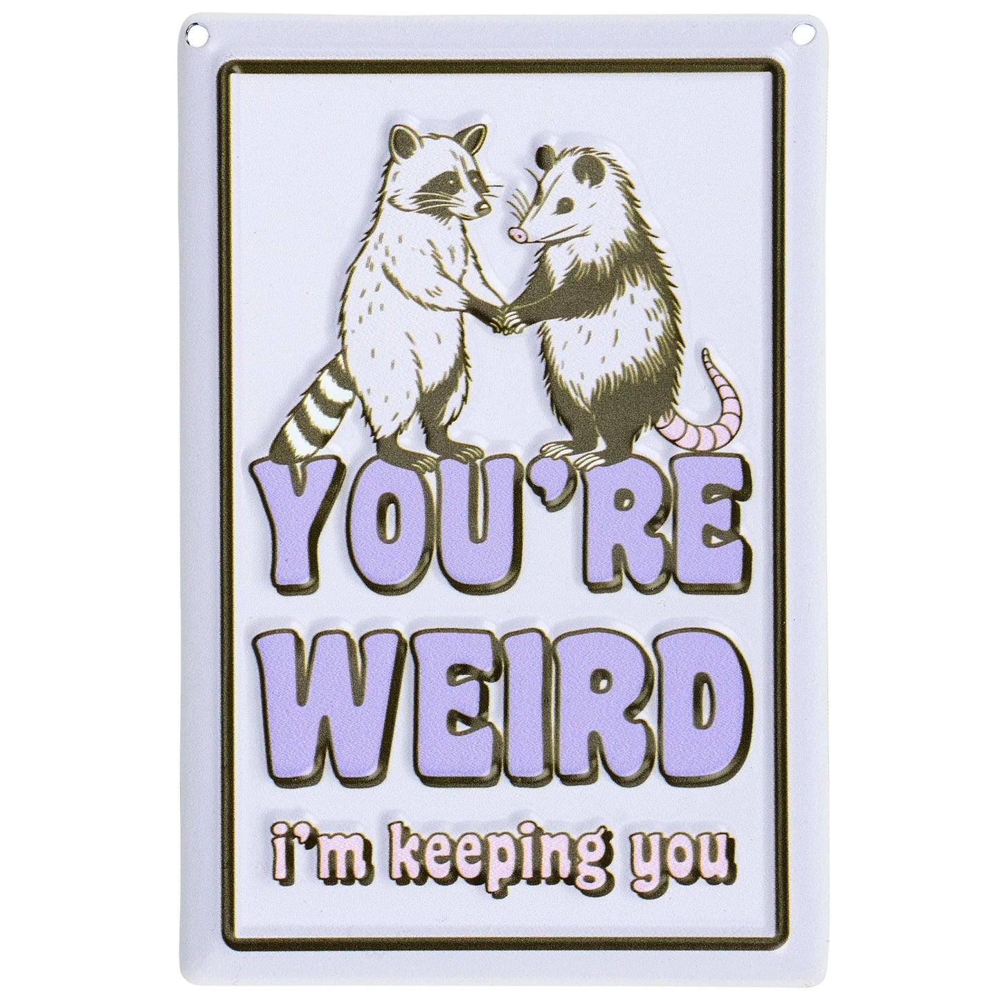 You’re Weird I’m Keeping You Hanging Decor | Raccoon and Possum Metal Wall Art |  4" x 6"
